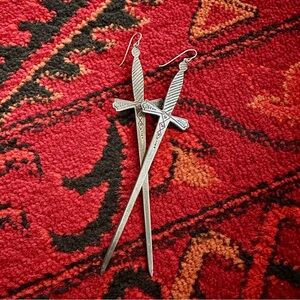 Blood Milk Silver Sword Earrings - Statement Medieval-Inspired Design